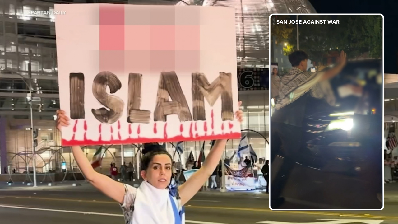 Pro-Israel and pro-Palestine protests turn combative in SJ with graphic sign, car on sidewalk
       — ABC 7 Bay Area, Los Altos Community news